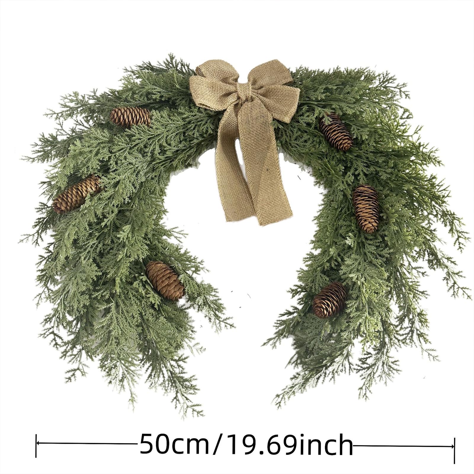 Fyearfly Couronne de Noël de 50 cm, guirlande de vacances en demi-cercle pour décoration d'intérieur, décoration festive de mur et de porte