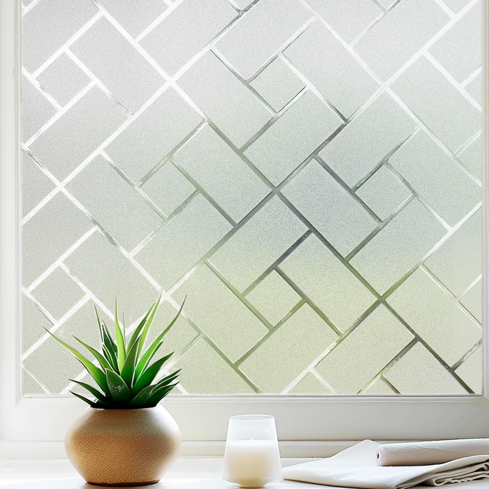 Qualsen Privacy Film - Frosted Glass Window Film, UV Protection, Non-adhesive Static Cling for Bathroom & Home Office (White,60x200cm)