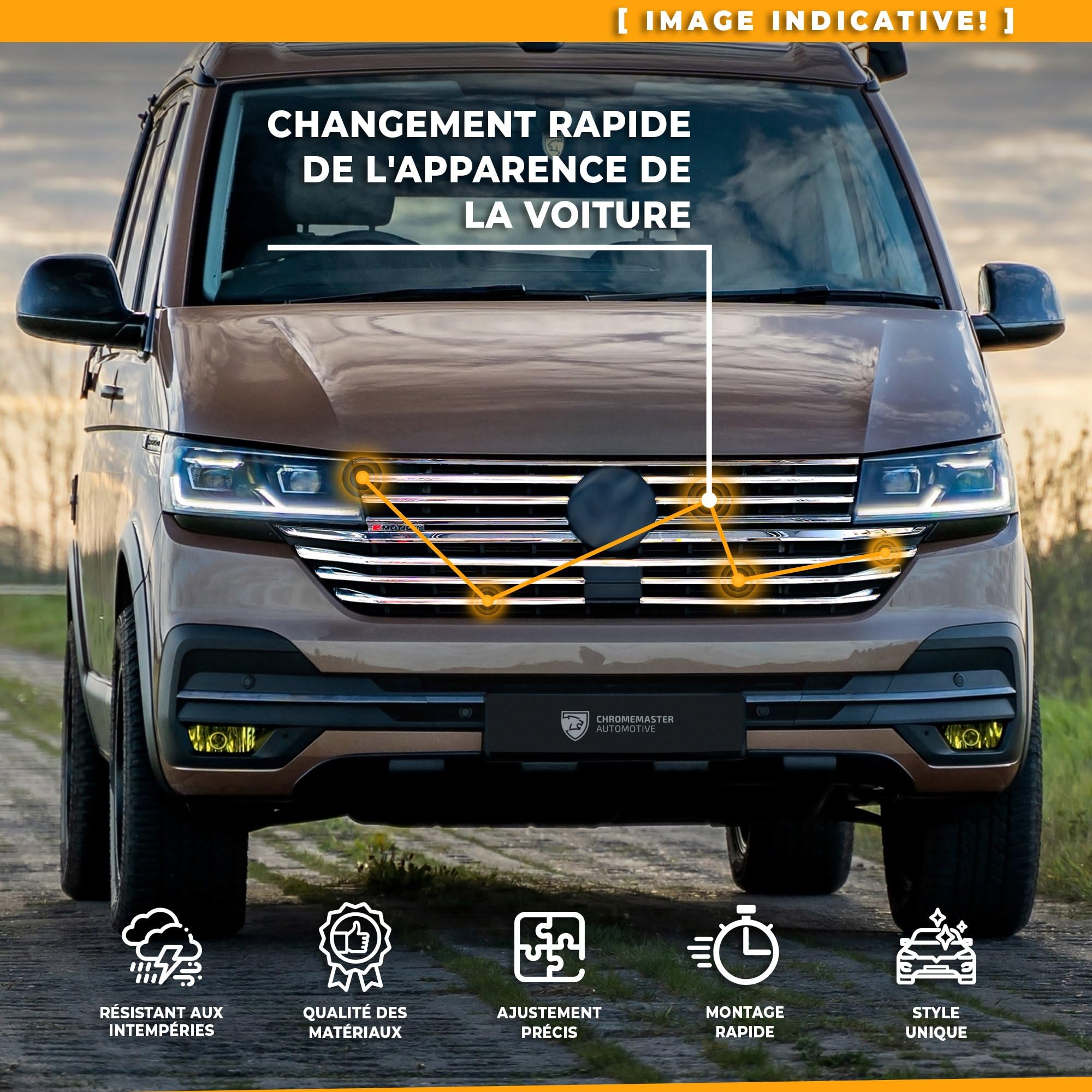 CHROMEMASTER | Compatible avec Peugeot Partner 2018+ | Baguettes de Calandre Avant ; Bandes pour le Gril de Voiture, Acier Inoxydable Poli | Ajustement Parfait ; Nouveau Look Attrayant de la Voiture