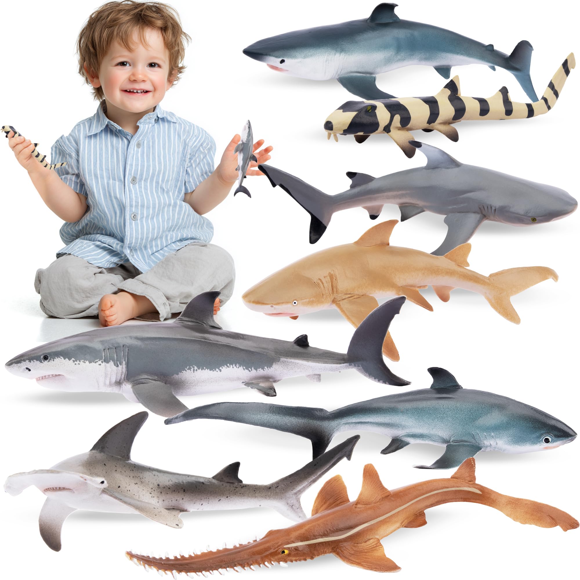 Toymany8PCS Shark Toys Figurines, Realistic Sea Creatures Shark Toy for Kids 3-5 6-12, Ocean Sea Animal for Boy Girl Baby Shark Cake Topper Educational Figures (5 * 3IN)Global Recycled StandardGlobal Recycled StandardGlobal Recycled Standard