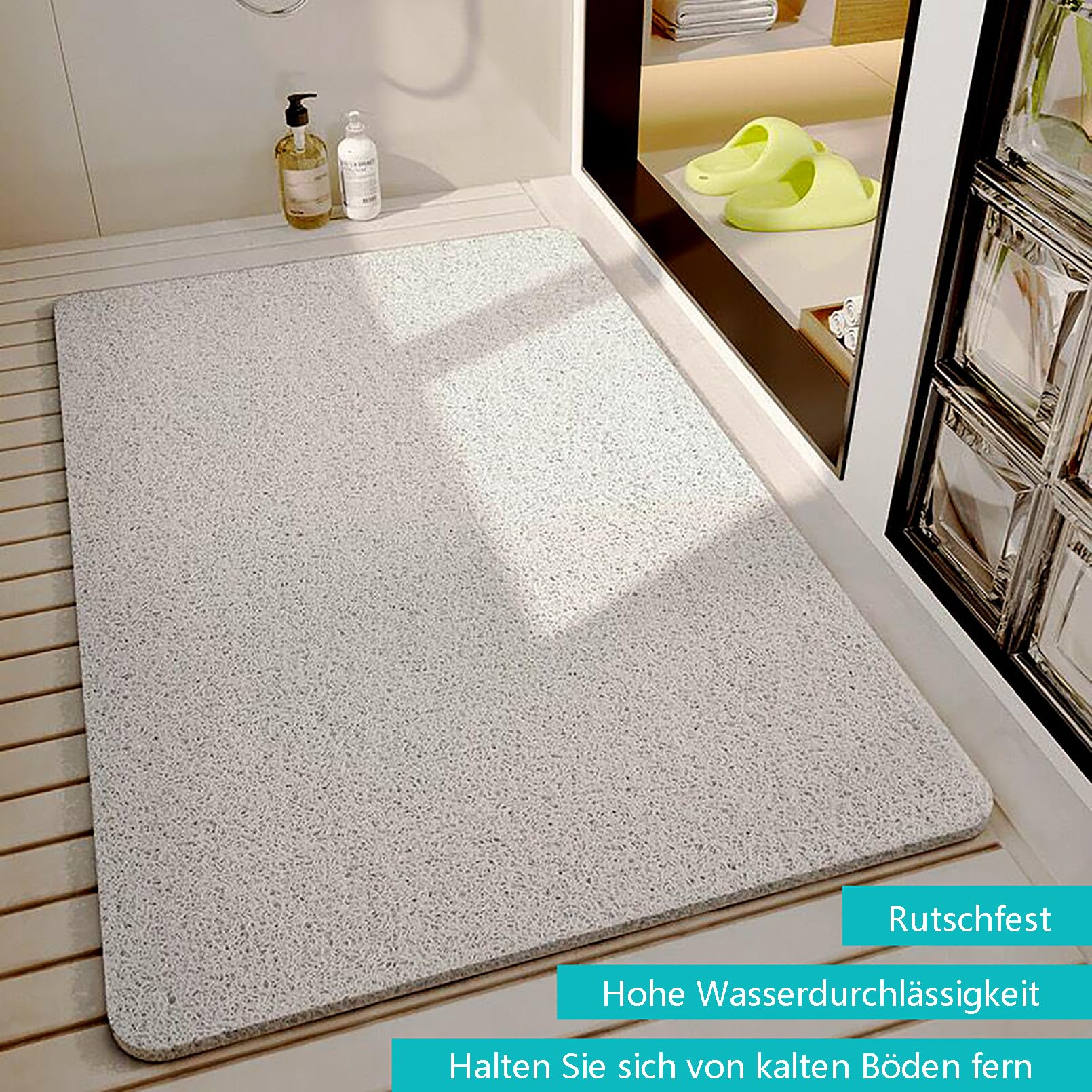 Alfombrilla de ducha antideslizante rectangular de 40 x 60 cm con alta permeabilidad al agua, alfombrilla de ducha de PVC antideslizante para zonas húmedas