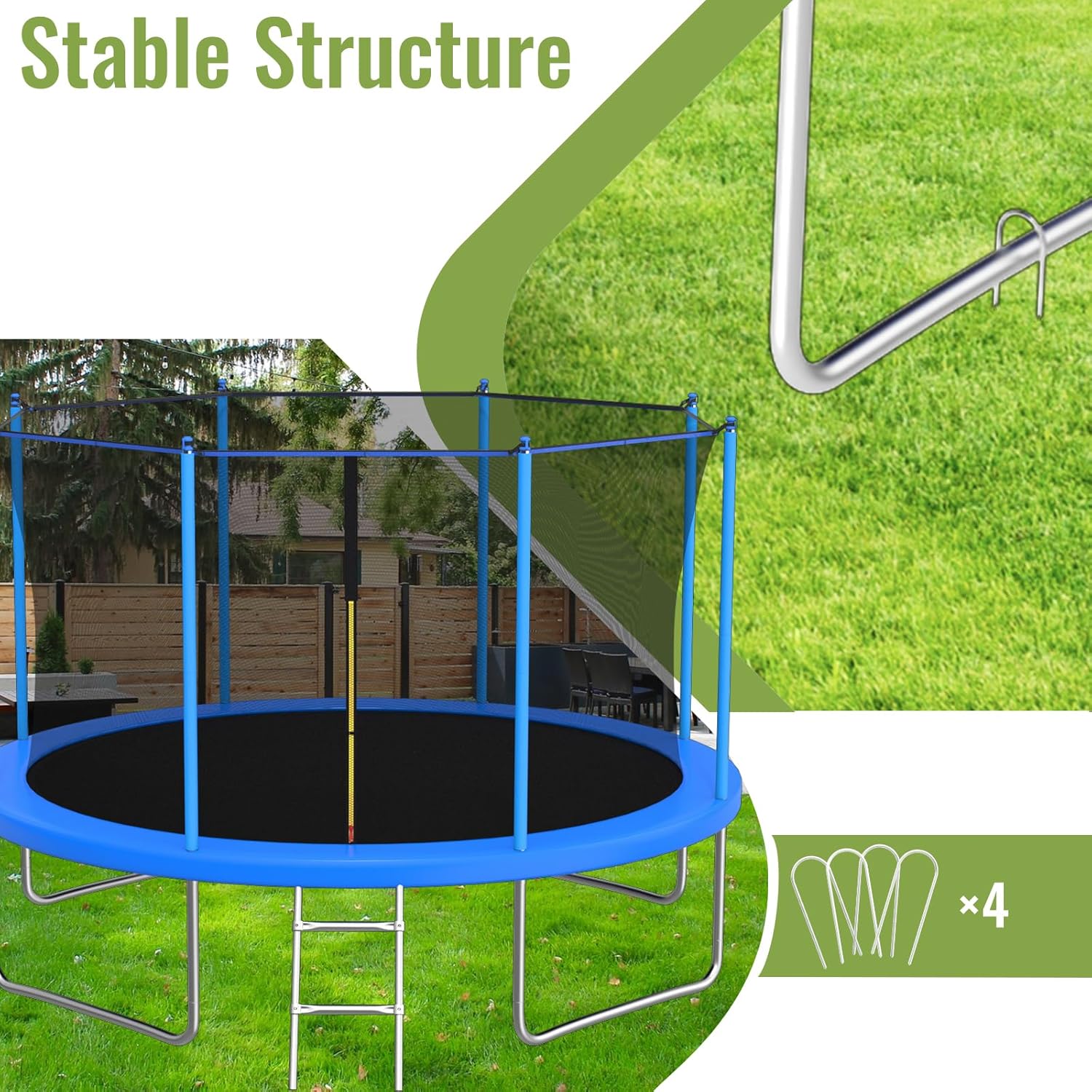 ACWARM HOME 10FT/12FT/14FT Trampoline for Kids and Adults - Outdoor Trampoline with Safety Net - Anti Rust - ASTM Approved - Blue
