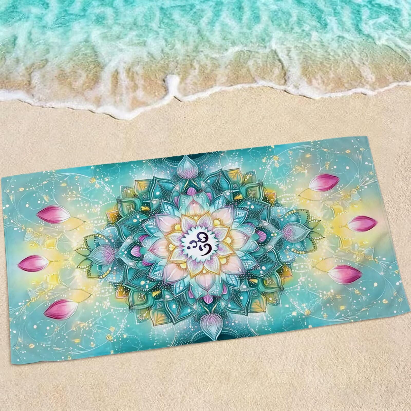 Serviette piscine anti-sable portable en microfibre douce motif mandala bleu