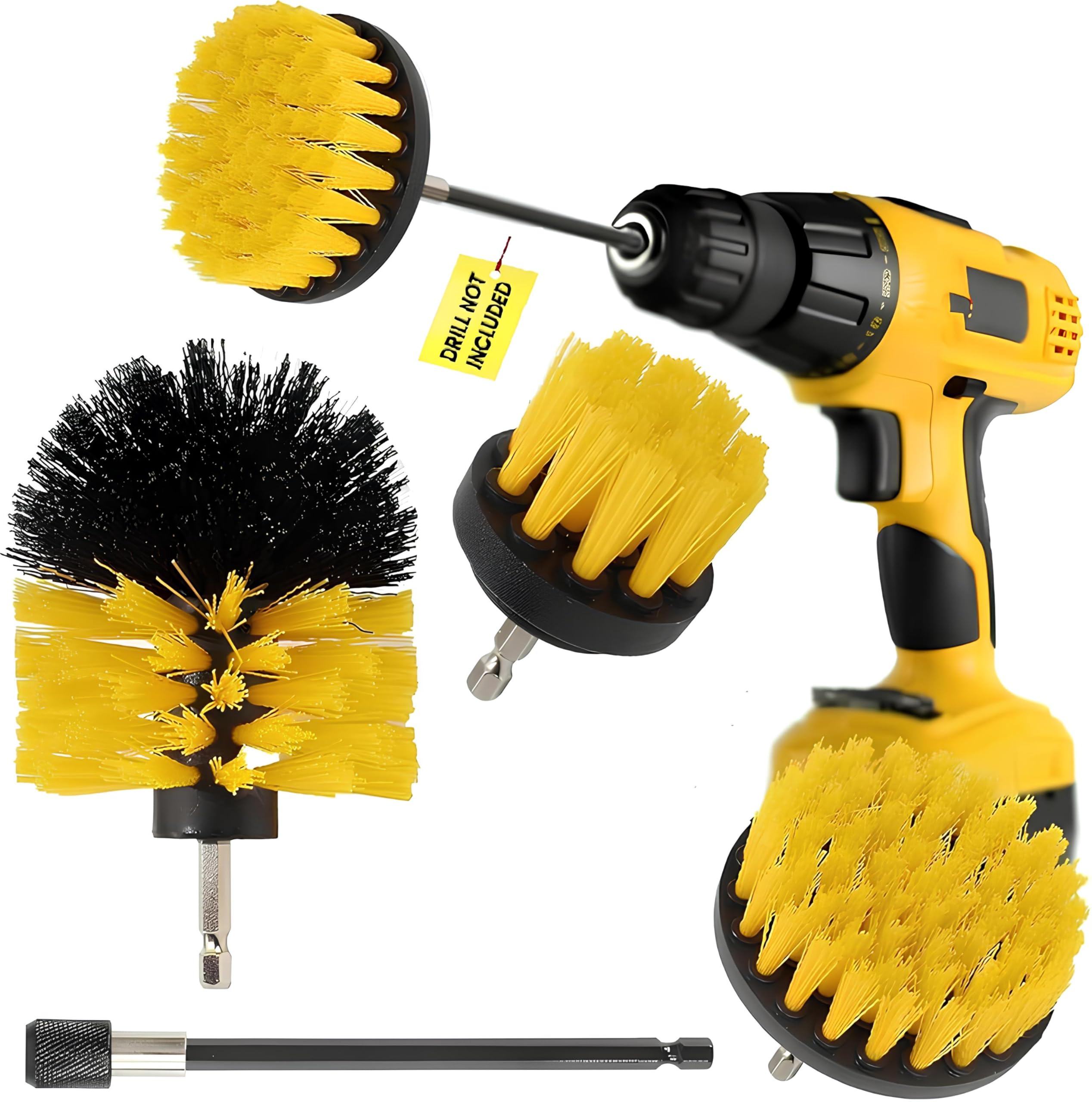 KBZONE Power Drill Scrubber Brush 4PCS Set, Multi-Function Brush Attachment,Scrubber for Bathroom,Tile,Floor, Shower, Corner, Wheel Hub, Sink and Kitchen Surface (Yellow)