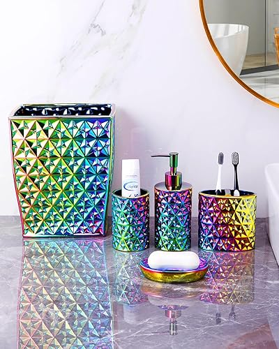 Miniatura 6 de Colorido bote de basura pequeño para baño, dormitorio, cocina, oficina en casa y habitación de los niños, contiene residuos, reciclaje, cerámica