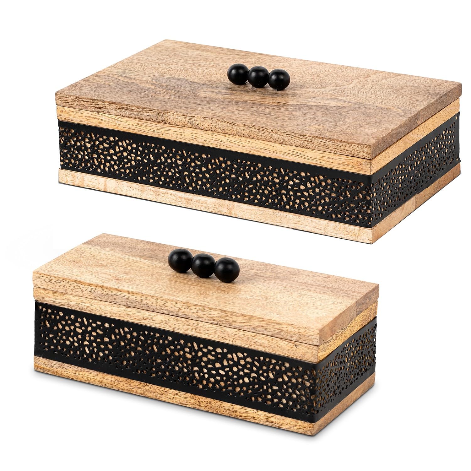 Boîtes bois et métal noir rectangulaires de rangement 26cm