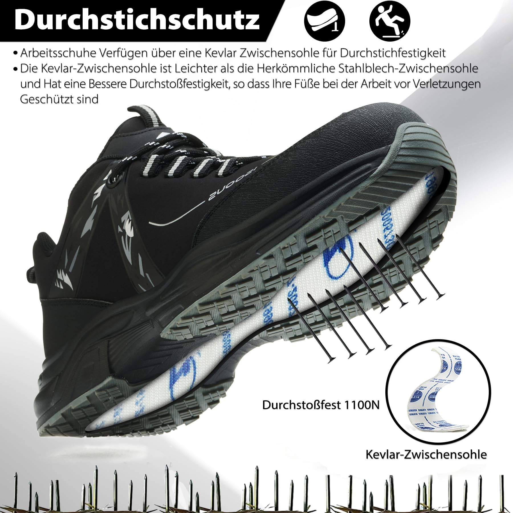 ISOOUS Arbeitsschuhe Herren Damen Sicherheitsschuhe Leicht rutschfest Stahlkappenschuhe Atmungsaktiv Bequem Schutzschuhe