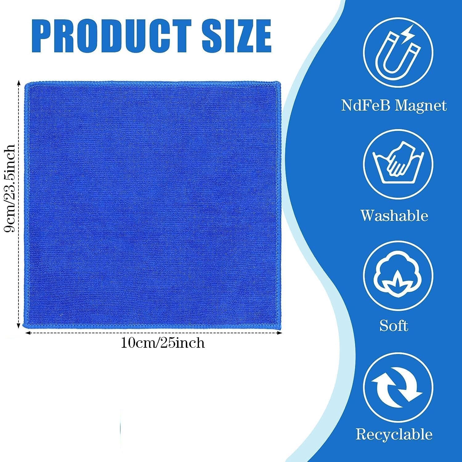Nuenen 24 Paños de Limpieza Magnéticos Borrador de Borrado en Seco de Microfibra Borrador de Pizarra Blanca Magnética Borradores en Seco Lavables Reutilizables para Oficina Aula, 25 x 25 cm, Azul