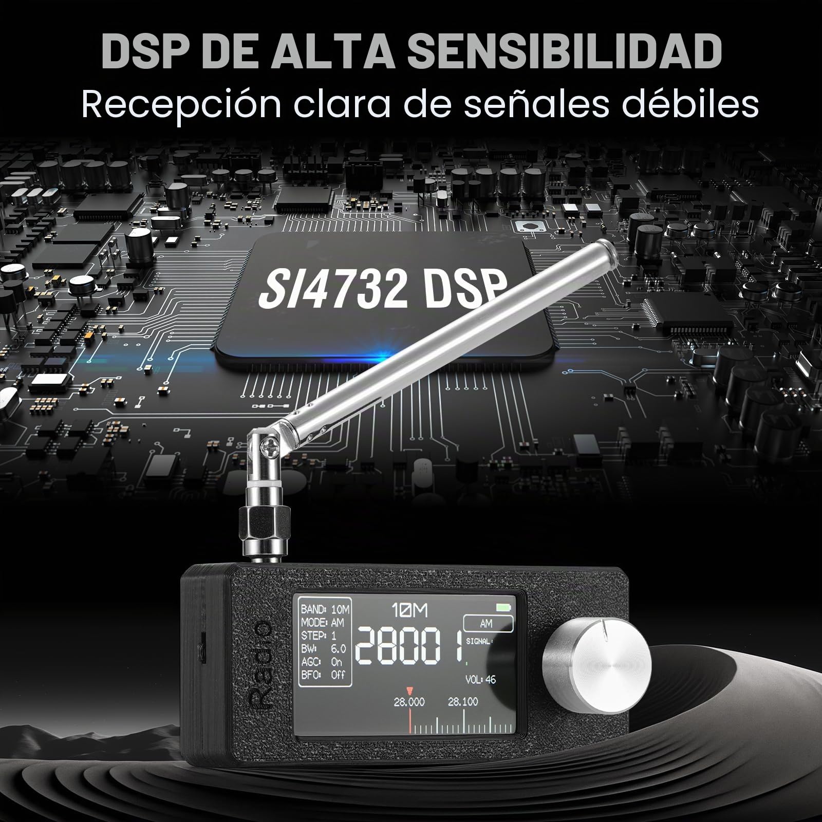 Raddy Mini Radio DSP Todo Banda con Chip Si4732, FM/SW/MW/VHF/CB con LSB/USB, Amplif. Auriculares, Tamaño Bolsillo Pantalla 1,9", Antenas Telescópica y Donut, Firmware Actualizable | Modos LSB/USB, pantalla a color de 1.9 pulgadas, amplificador de auricul