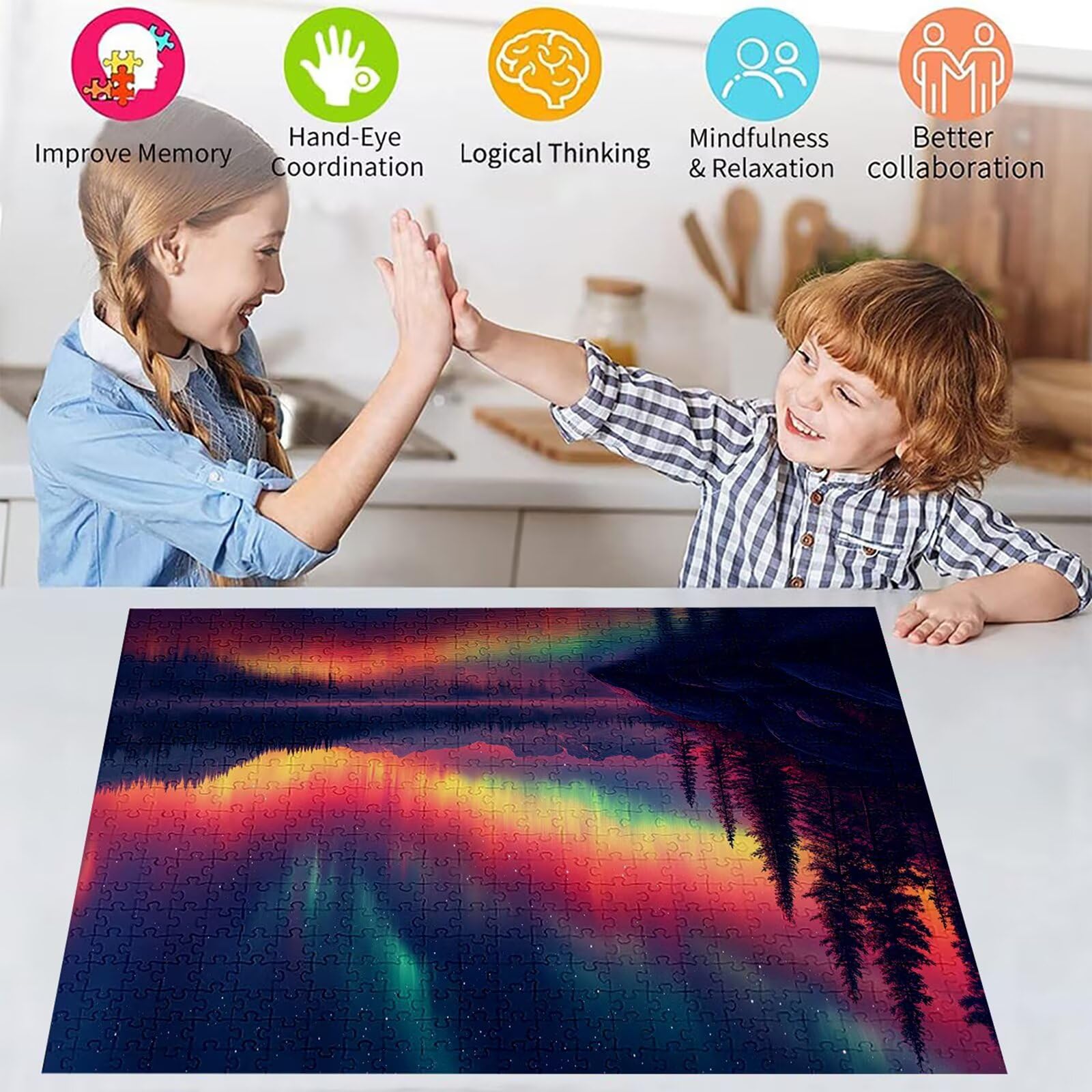 Puzzle 3000 elementów zorza polarna puzzle dla dorosłych jezioro 122 x 81 cm Unikalne rzemiosło klasyczne 3D drewniana układanka do rodzinnych gier aktywnych, układanka do samodzielnego wykonania