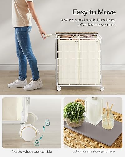 Miniatura 5 de SONGMICS Cesta para la ropa sucia, cesta de lavandería de 110 litros con tapa, cesta de ropa con ruedas, bolsa plegable extraíble, clasificador de