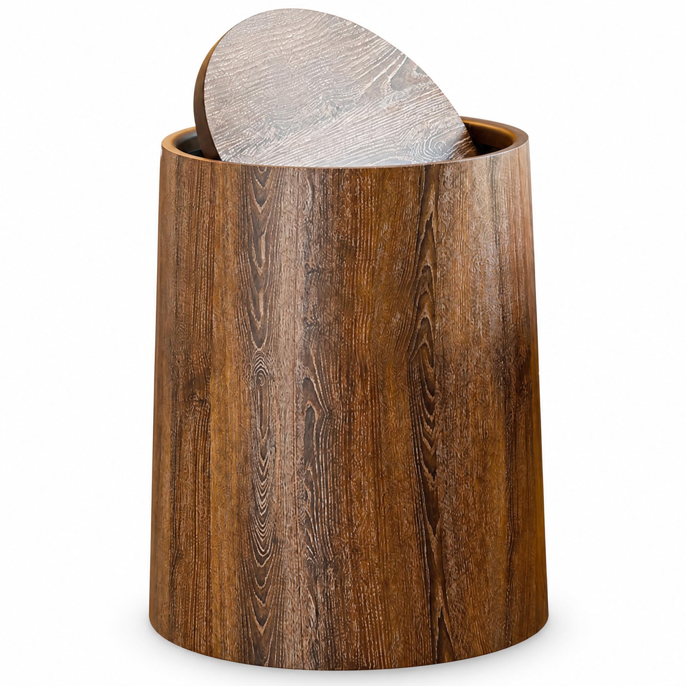 Pattumiera Coperta, Pattumiera con Parte Superiore Oscillante a Doppio Strato con Coperchio Cestino per Rifiuti in Plastica con Grana del Legno per Hotel Ufficio in Casa, 9X11 Pollici, Marrone