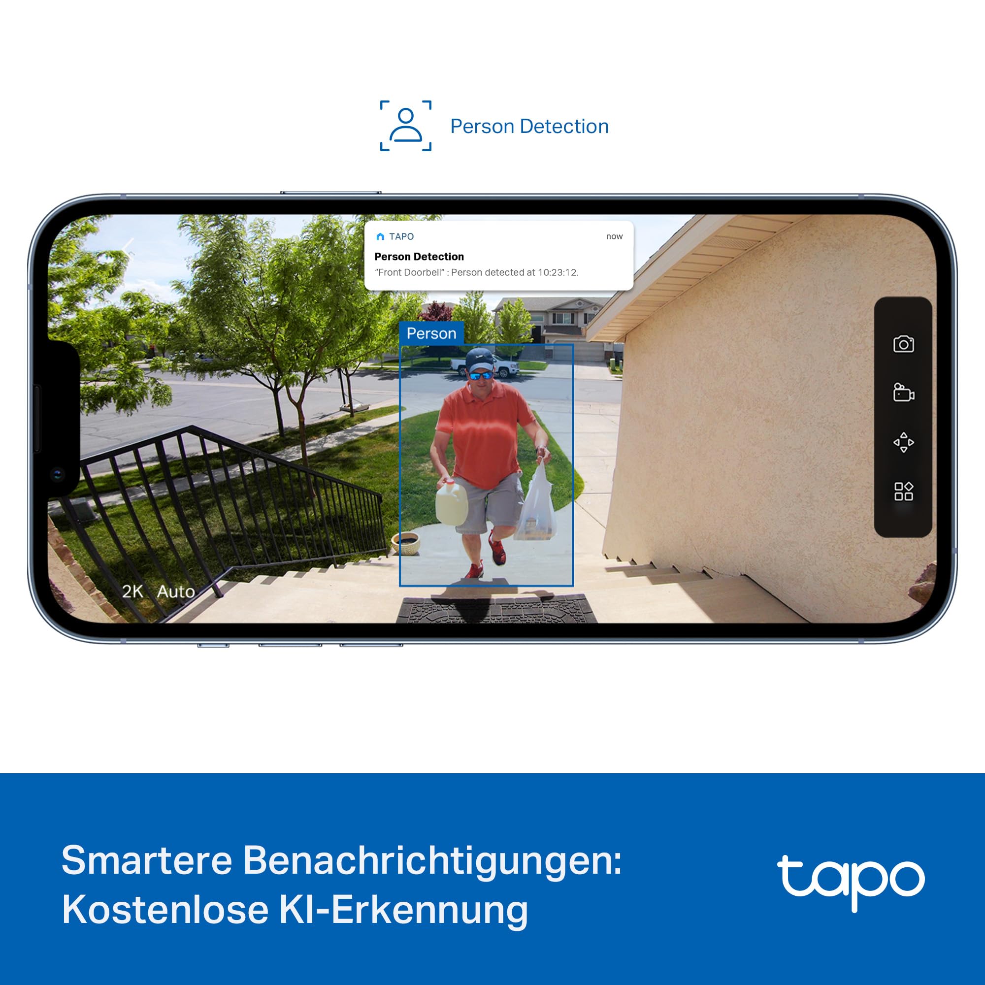 Tapo D205 Akku-Videotürklingel | WLAN Türklingel mit Kamera | 2K, 160° Weitwinkel, Zwei-Wege-Audio | Integrierter Akku | Lokale Speicherung auf microSD & H500 HomeBase | Kompatibel Solarpanel