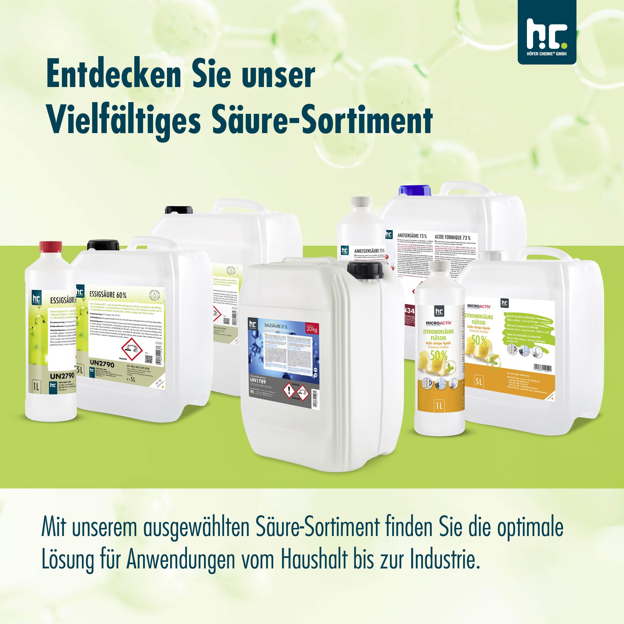 Höfer Chemie 2x 5 L Essigsäure 60% - optimaler Reiniger und Entkalker - Premium Qualität Made in Germany - frisch abgefüllt im handlichen Kanister