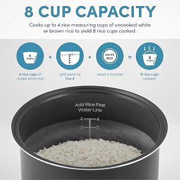 Aroma Housewares ARC-994SB Rice & Grain Cooker Slow Cook, Steam, Oatmeal, Risotto, 8-cup cooked/4-cup uncooked/2Qt, Stainless Steel