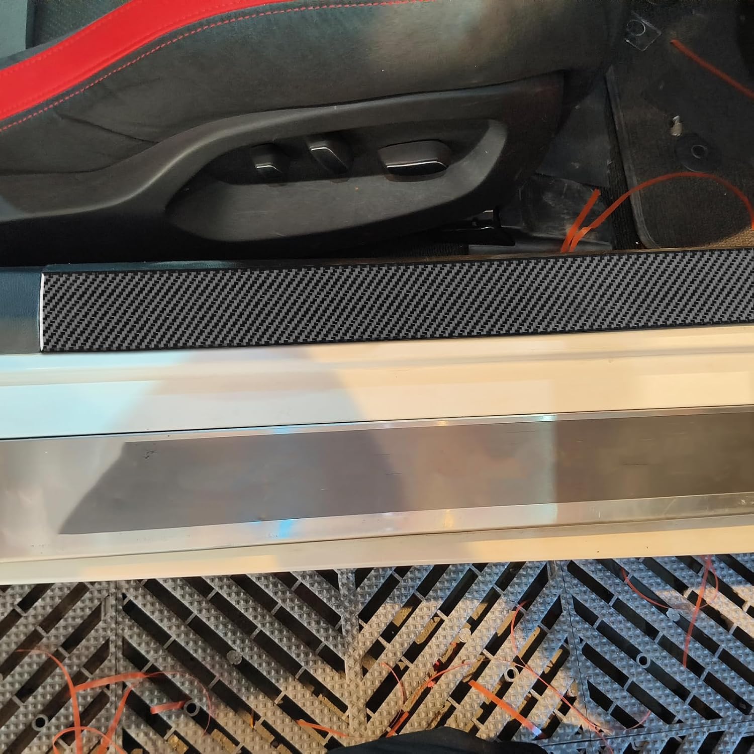 NVCNX for C7 Corvette Accessories Real Carbon Fiber Thick Overlay Sticker Decal Door Sill Scuff Plate Door Entry Guard Cover Interior Trim 2PCs for Stingray / Z06 / Stingray Z51 / Grand Sport / ZR1