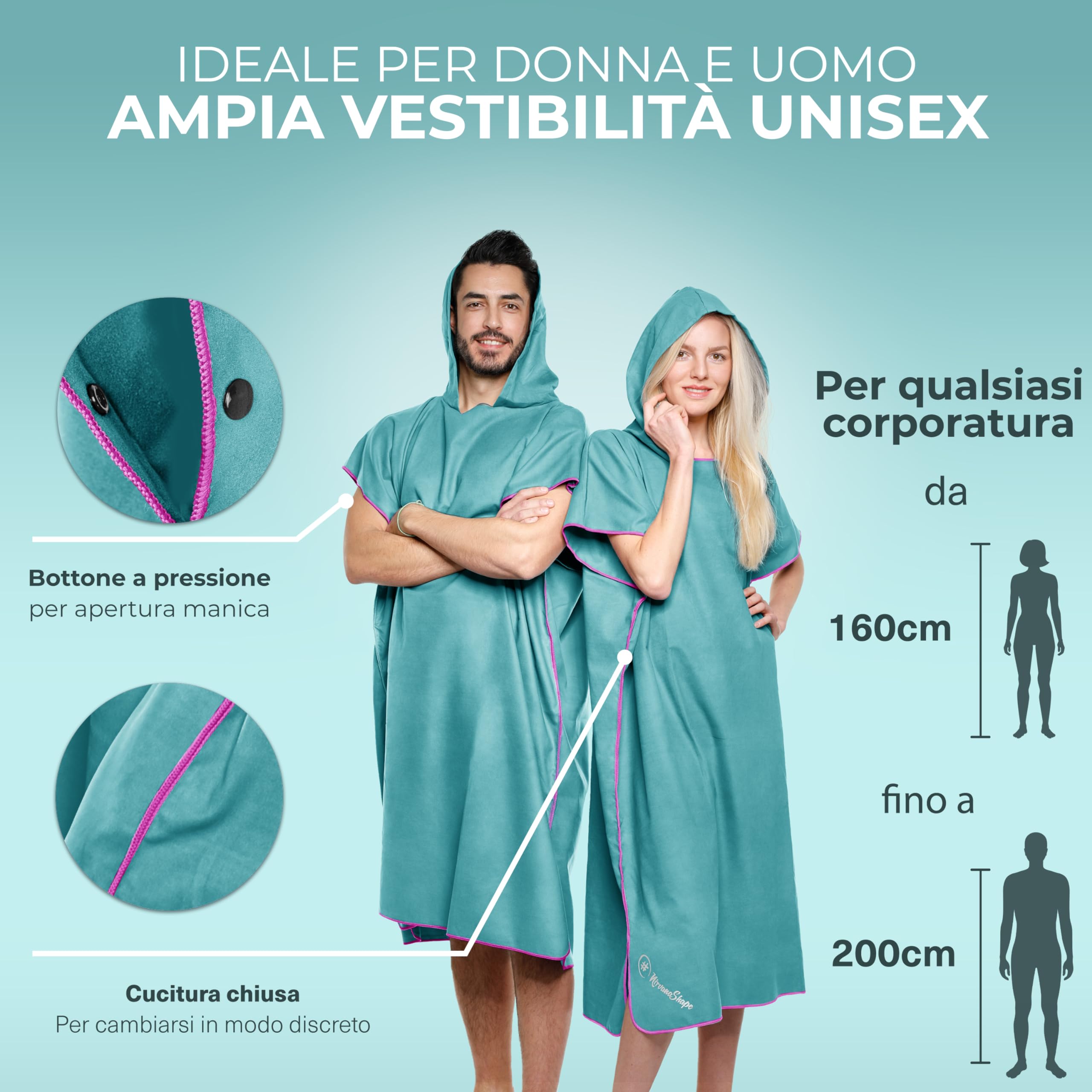 NirvanaShape Accapatoio Uomo/Donna Stile Poncho, Accappatoio Microfibra e Asciugamano Palestra, Poncho Surf ad Asciugatura Rapida, Ideale per Surf, Gite in Campeggio, Sauna, Spiaggia