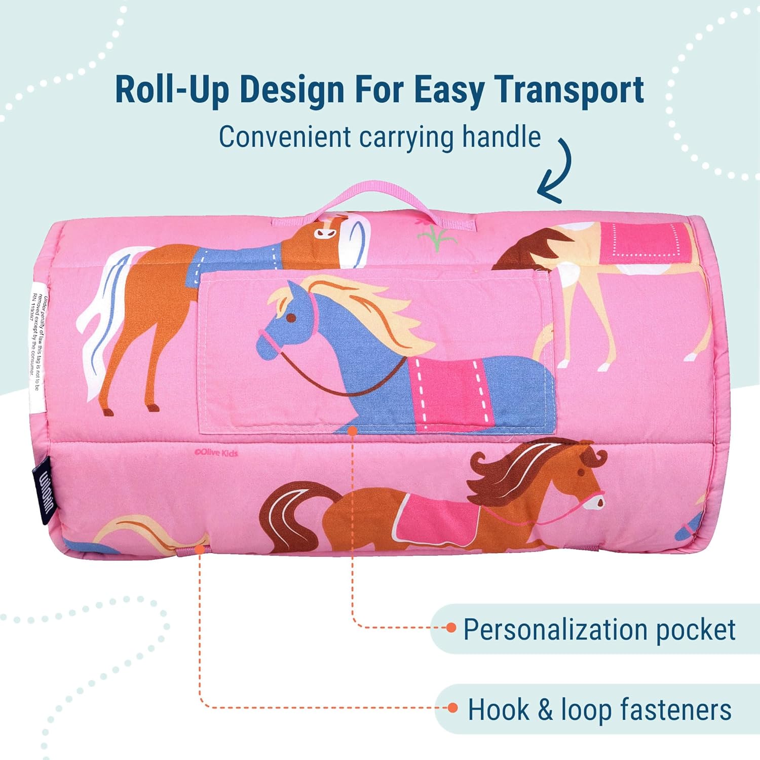 Wildkin Kids Microfiber Nap Mat – Soft Sleep Mat with Pillow, Ideal for School & Travel - Horses