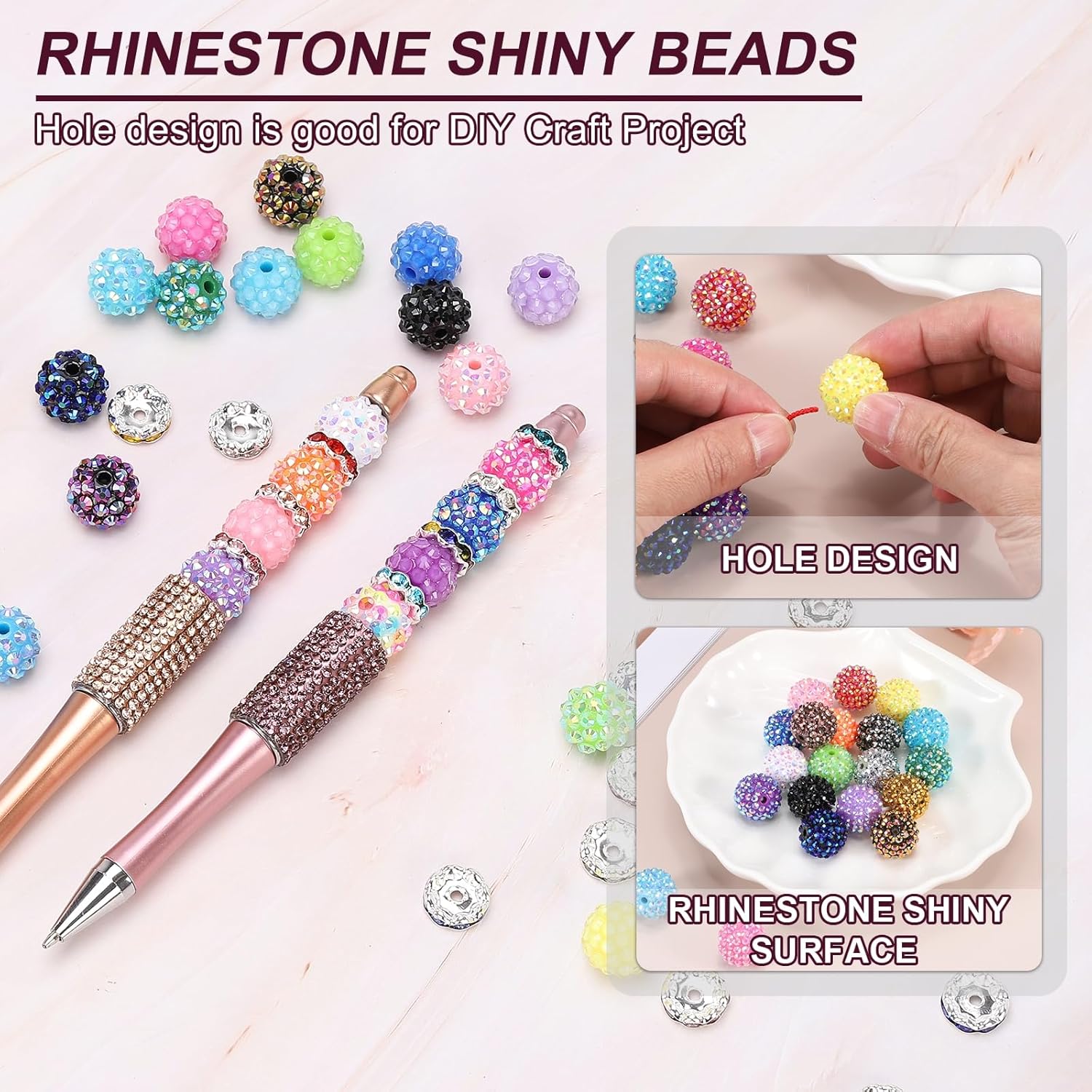 PATIKIL 16mm Resin Rhinestone Beads for Beadable Pen, 30 Pack Ball Disco Sparkly Chunk Round Bubblegum Beads for Beadable Keychain Jewelry Making, Blue/Dark Blue/Sparkle Black - Image 3