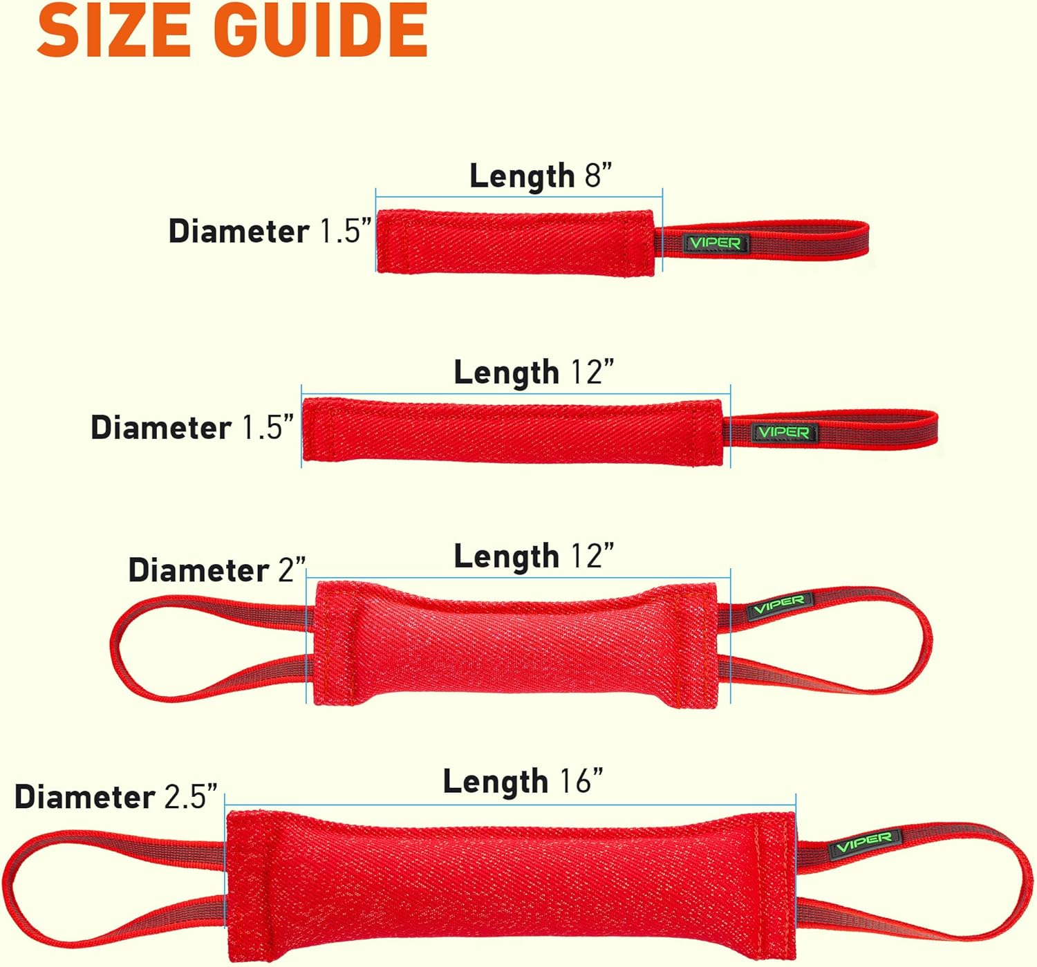 Viper Synthetic K9 Tug Toy with Dual Rubberized Handles for Dog Training & Interactive Play - Durable Tug of War Toy for Small, Medium & Large Dogs, Drive Building Reward Toy - 16" x 2.5" Red