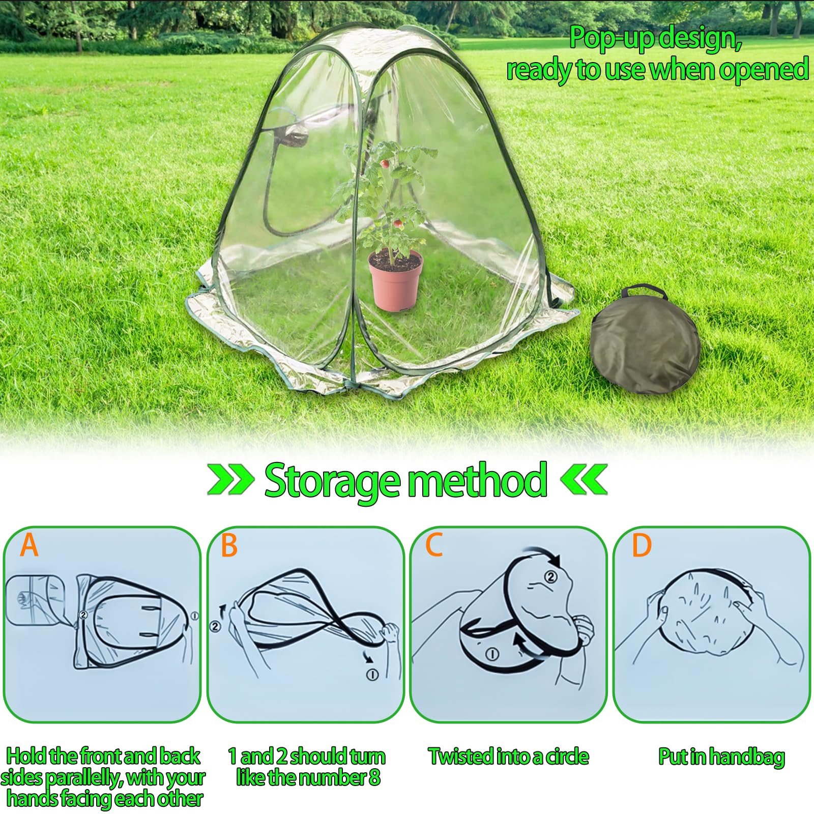 LINSOCLE Gewächshaus Klein, Überwinterungszelt für Pflanzen, Winterschutz für Pflanzen Zelt, Transparentes PVC Pop Up Mini Gewächshaus Pflanzenschutz Winter Frostschutz (70x70x80cm) Garten
