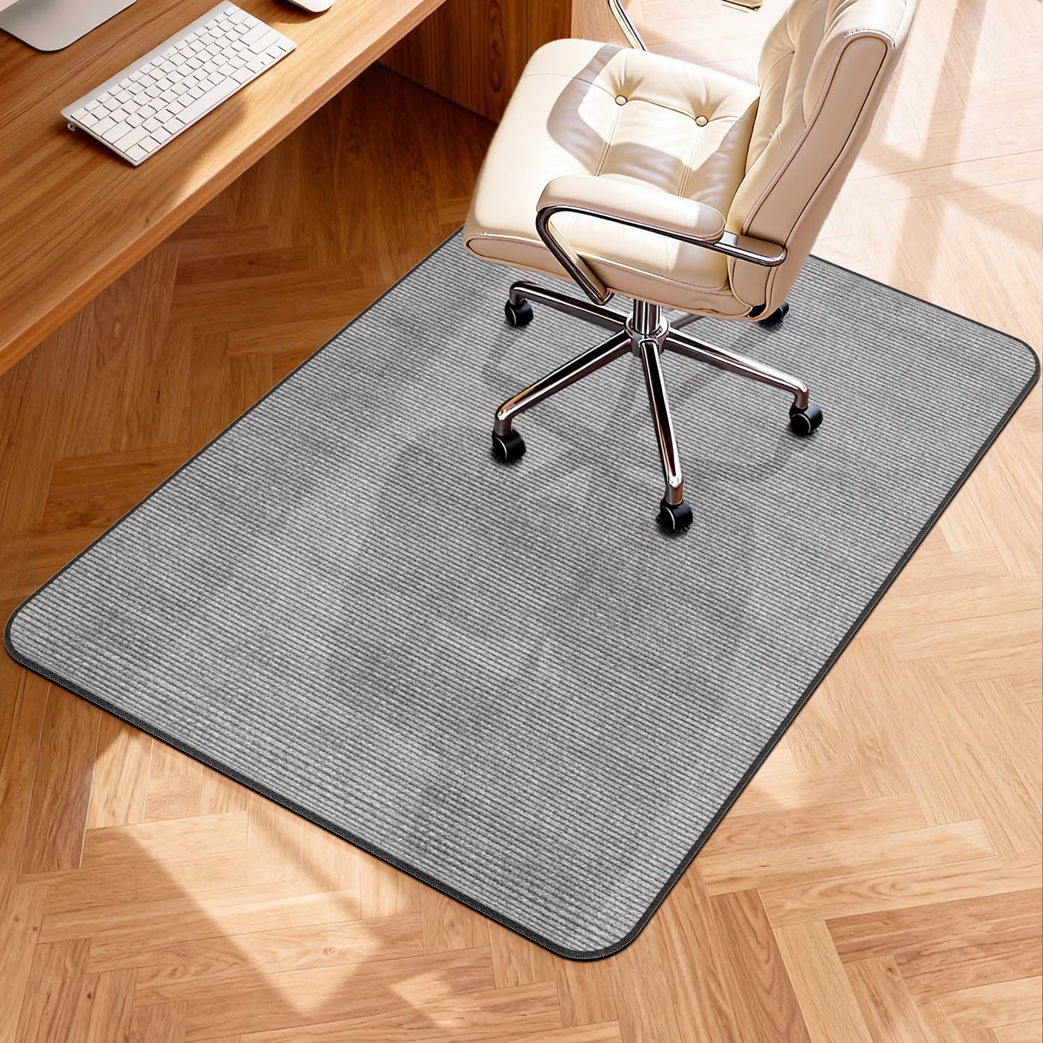 Blvornl Corduroy Office Chair Mat for Hardwood Floor, 46.9" x 60.1" Non-Slip Desk Chair Mat for Wood & Tile Floor, Under Desk Rug for Rolling Computer Chair, Floor Protector for Home, Light Grey