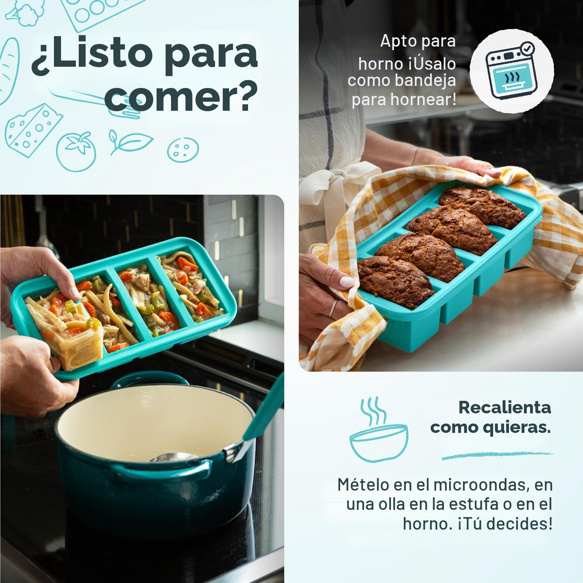 Souper Cubes Bandeja de silicona para congelador de 1/2 taza con tapa, recipiente fácil de preparar comidas y solución de almacenamiento de cocina, molde de silicona para almacenamiento de sopas y | Contenedores de silicona 100% curada con platino, aptos