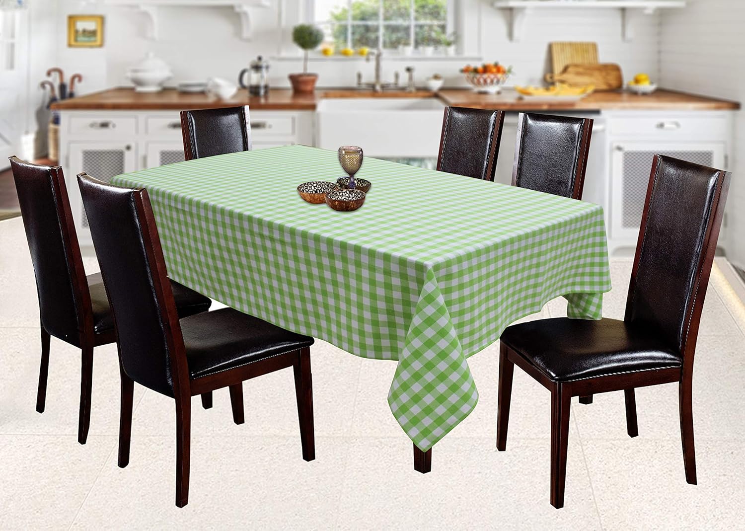 Airwill 100% Cotton Checkered Pattern 6 Seater Rectangle Table Cover Sized, 56×71 inches (Green, Pack of 1)