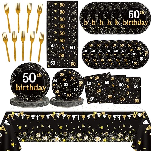 Suministros para fiesta de cumpleaños de 50 años, platos, servilletas, manteles para hombres de 50 años, decoraciones de cumpleaños de 50 años,