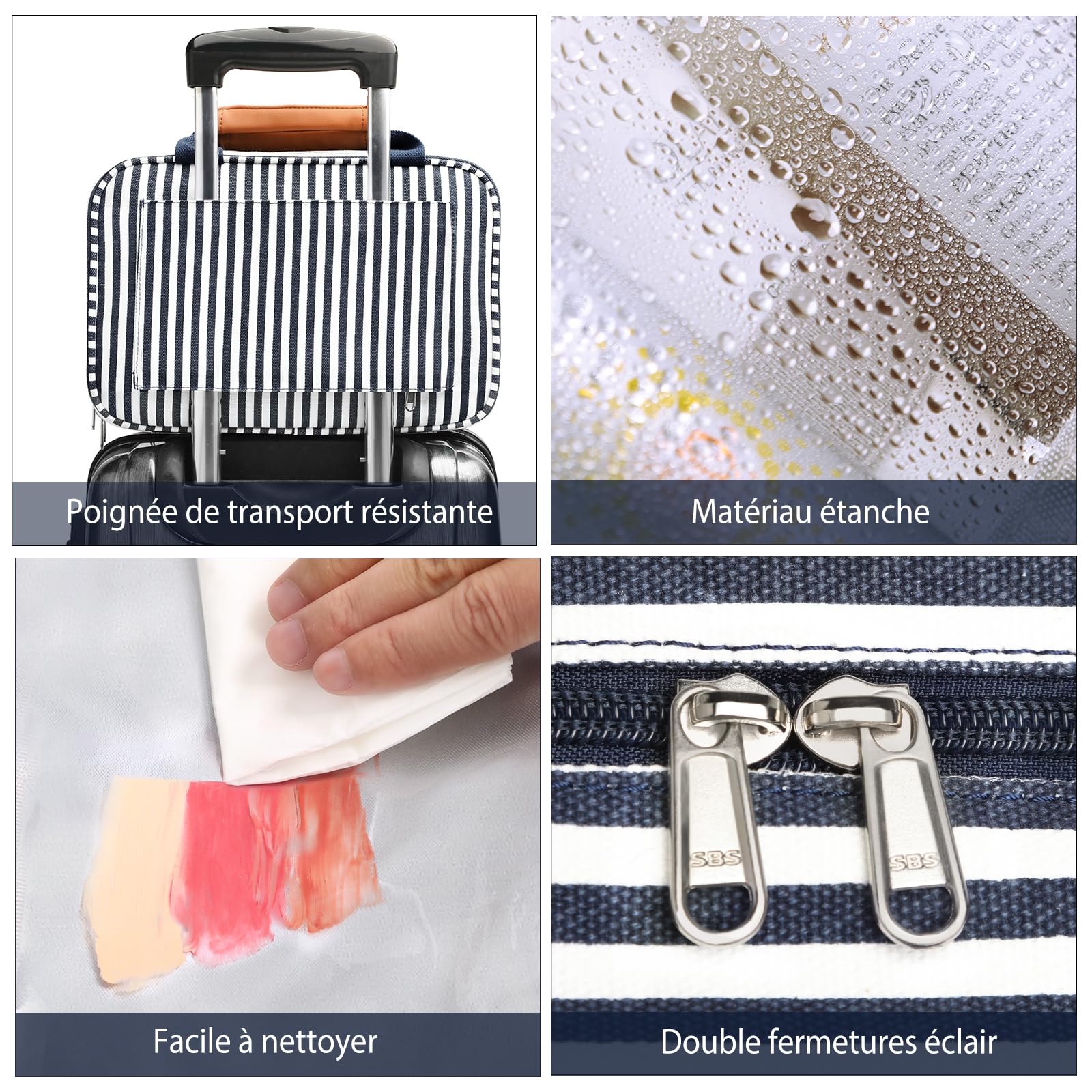 Neceser de aseo para mujer, gran capacidad de viaje impermeable y colgante, estuche de maquillaje para mujer y hombre, estuche de maquillaje de viaje, Z-azul, Grande, Minimalista