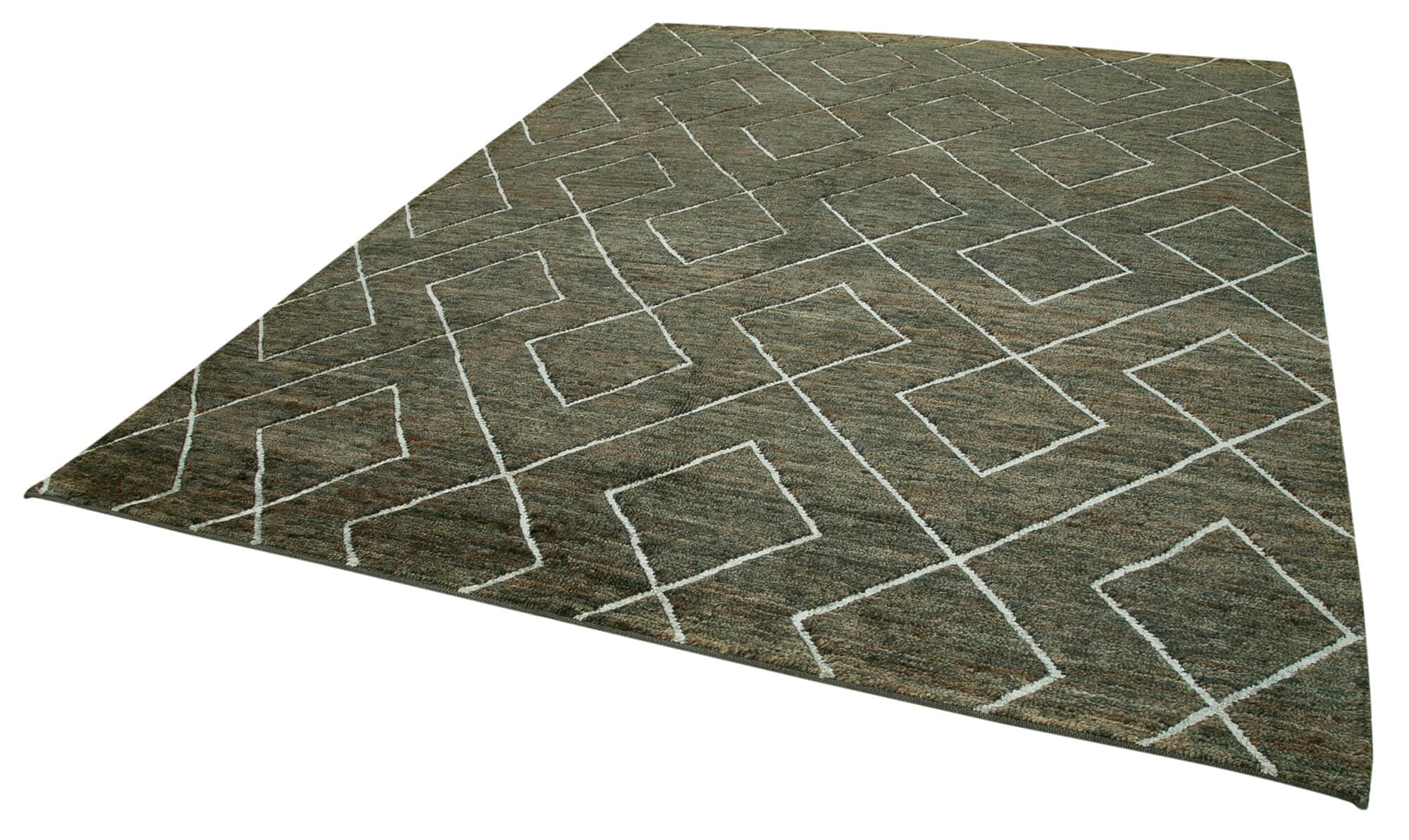 95 x 124 - 287x376 Cm Morocco Green Geometric Wool Handmade Area Rug Turkish Handmade Rug Living Room