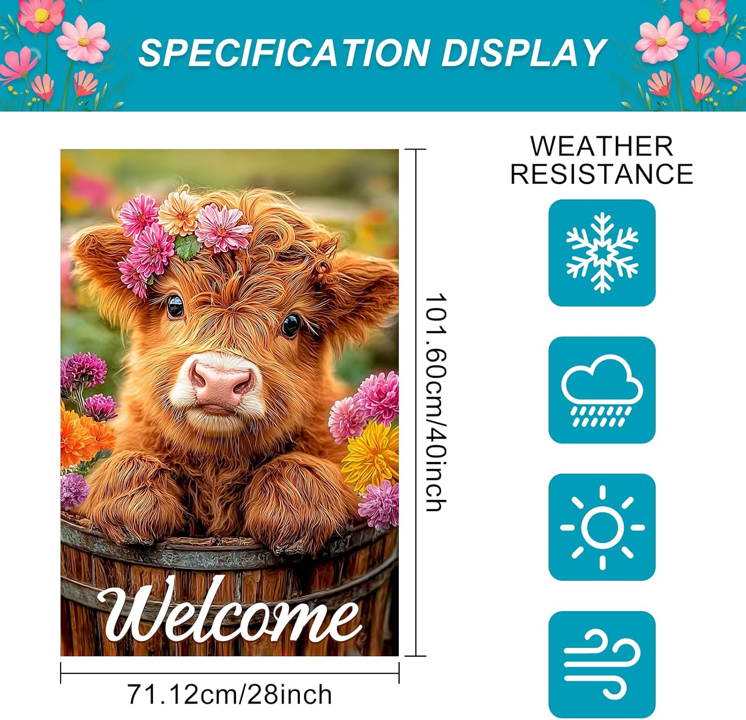 Highland Cow House Flag 28 x 40 Double Sided – Welcome Farmhouse Garden Flag for Outside, Spring Summer Yard Porch Outdoor Decor - Image 3