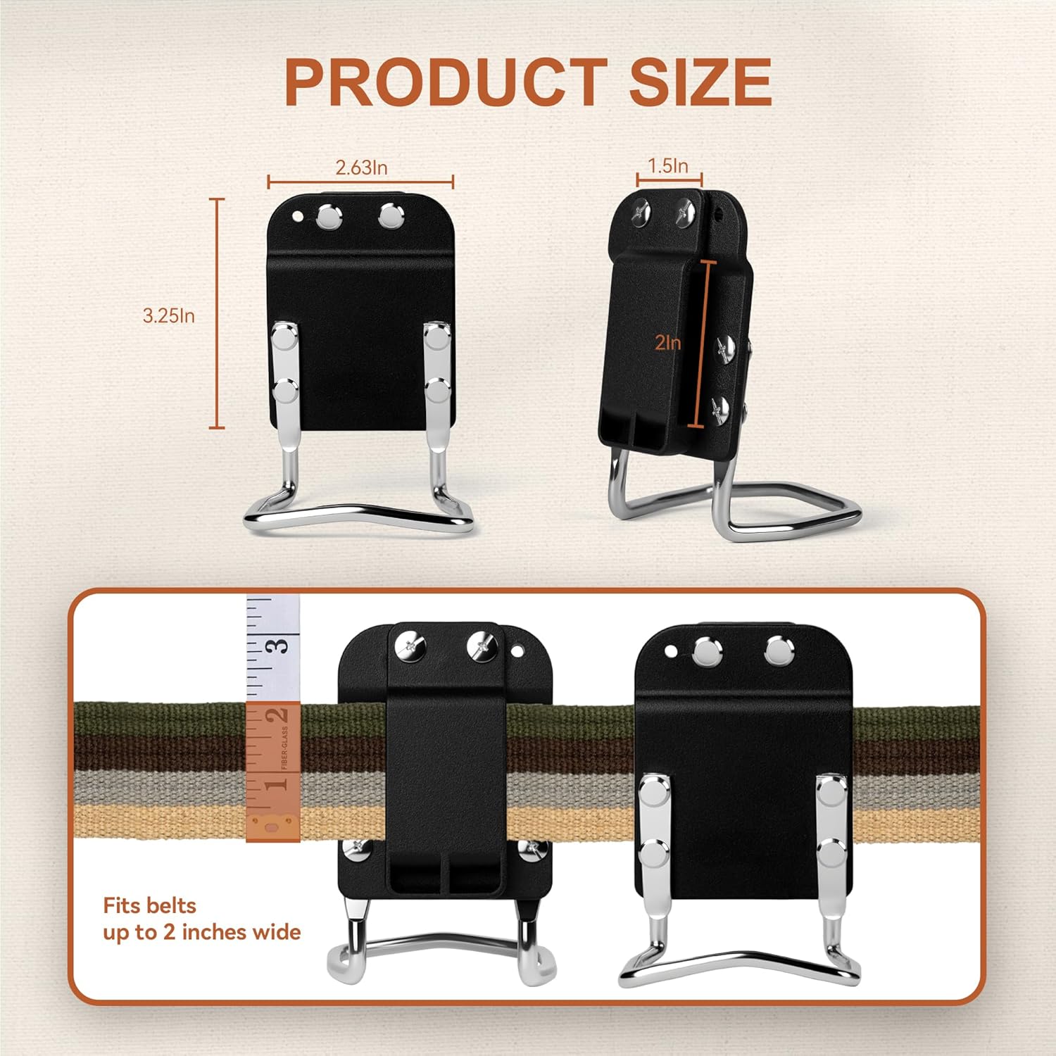 Heavy-Duty Tape Measure and Hammer Holder, Low-Profile Drill Belt Clip & Hammer Holster Fits Up to 2-Inch Belts, Quick Access for TapeMeasure, Electric Drill, Hammer, Pry Bar - Image 3