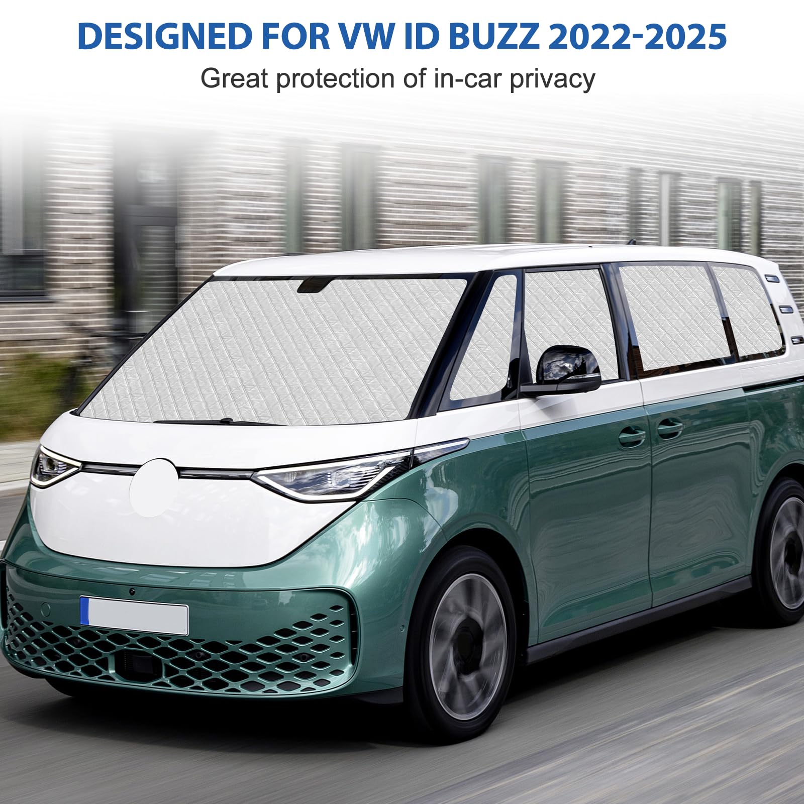 Osłona przeciwsłoneczna kompatybilna z VW ID Buzz 2022-2026 SWB, zestaw ochronny na przednią szybę samochodu, wewnętrzna mata termiczna z torbą do przechowywania, składana osłona przeciwsłoneczna - 10