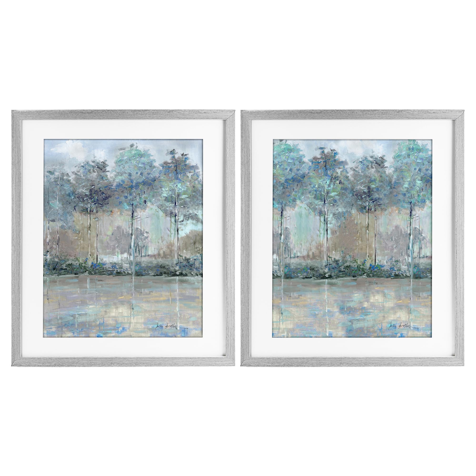 'Subdued Tree Landscape Impression'| 2pc Framed Print Under Glass Set