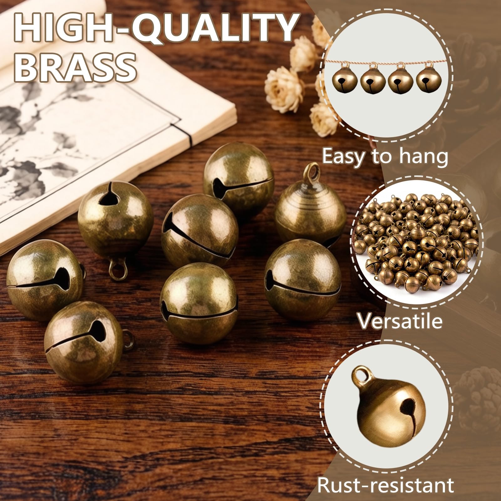 Cascabeles de Bronce Antiguo 12mm Campanas de Metal para Decoración Navideña y Collares Antipérdida Mascotas