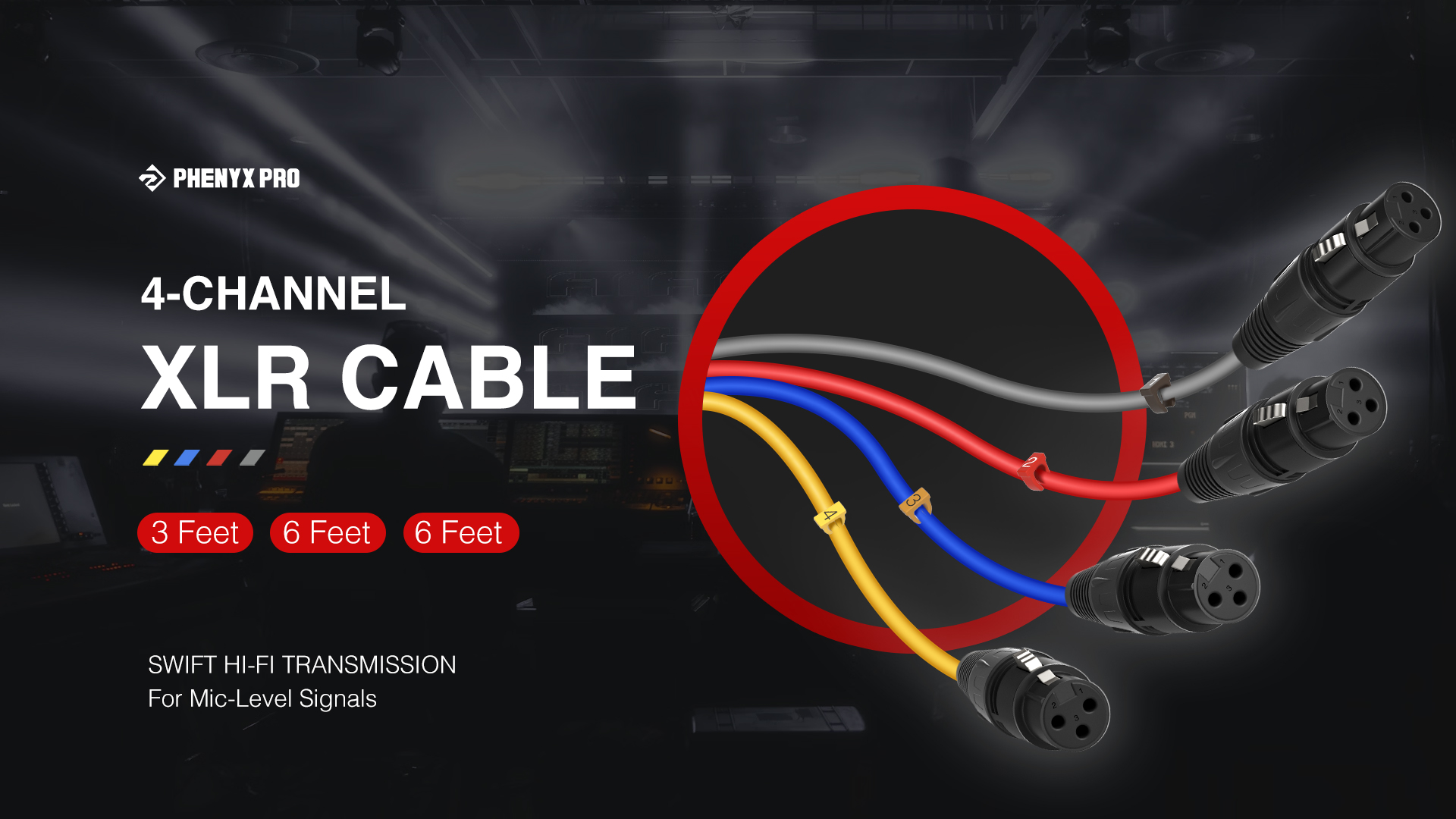 Amazon.com: Phenyx Pro 4-Channel XLR Snake Cable, Color-Coded XLR