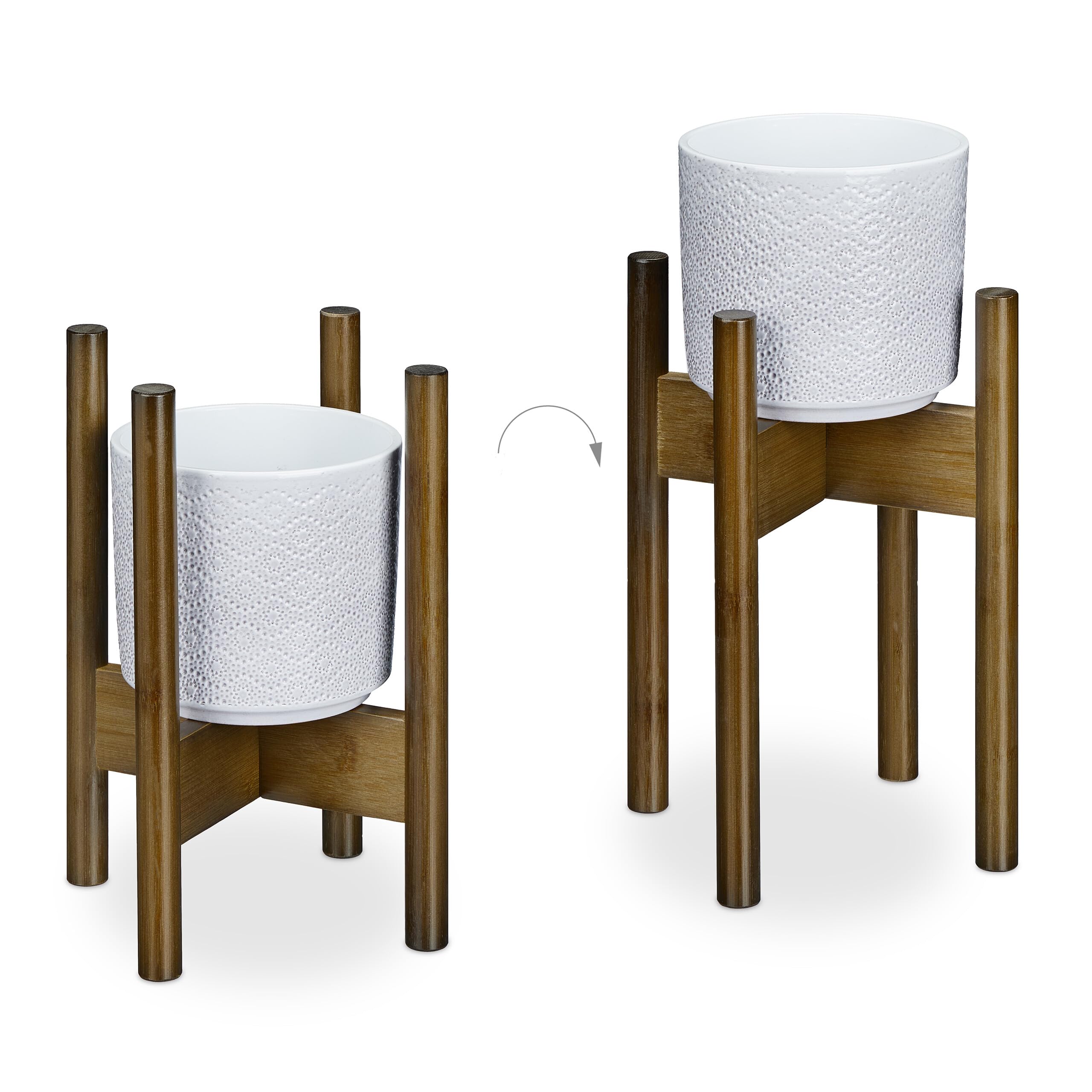 Relaxdays Support pour Pot de Fleurs, Lot de 3, D: 20 cm, Porte-Plante, Meuble pour Plantes, Bambou, Marron