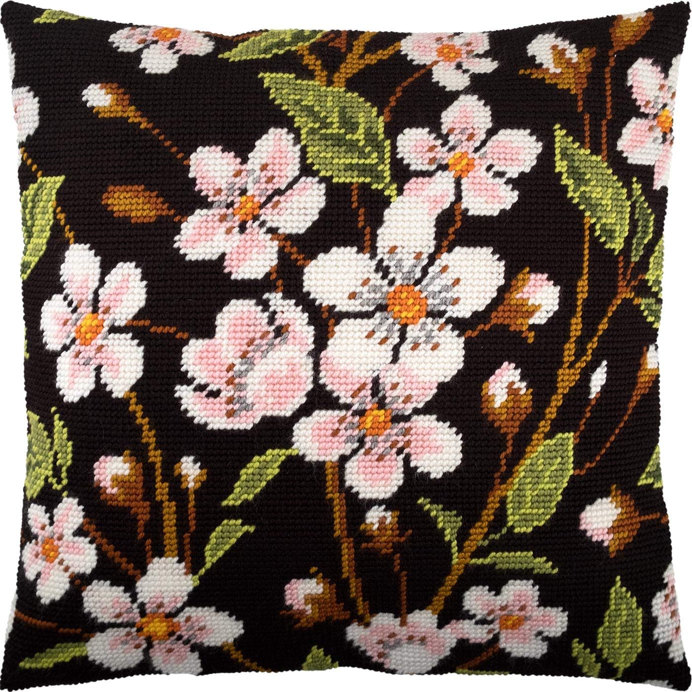 Cherry Blossoms. Needlepoint Kit. Throw Pillow 16×16 Inches. Printed Tapestry Canvas, European Quality