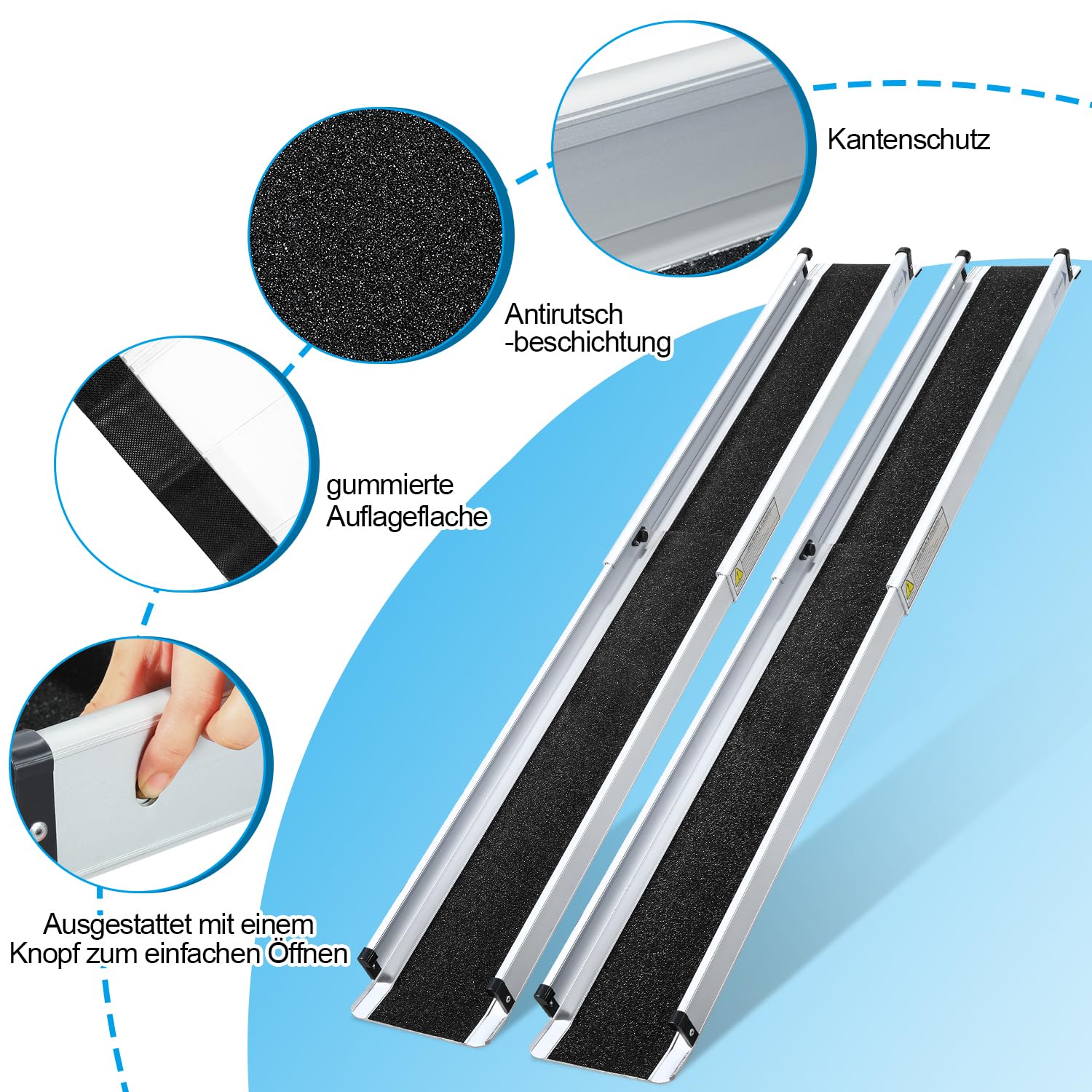 Sonnewelt Rampa telescópica para silla de ruedas (2 unidades, 87-152 cm, hasta 300 kg, para silla de ruedas, con bolsa de textil), plegable, para silla de ruedas, para silla de ruedas