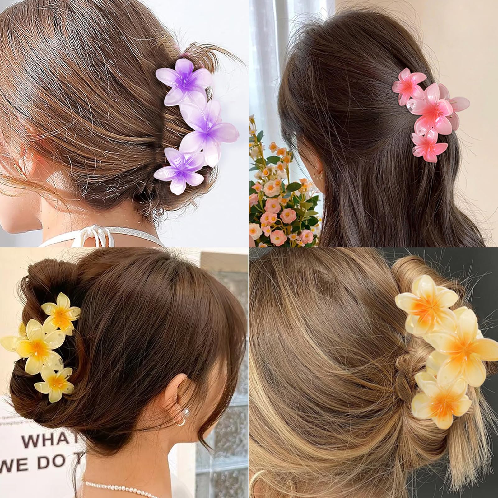YONEEKSS 4PCS Flower Hair Claw Clips, Strong-Hold Hawaiian Plumeria Hair Clips for Women Girls Claw Clips for Thick Medium Hair - Image 4