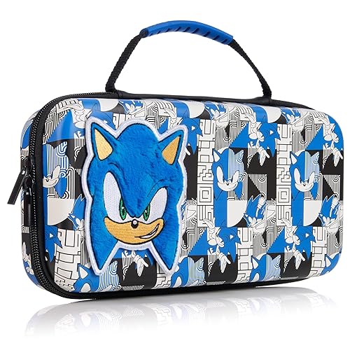Numskull Official Sonic the Hedgehog Hard Shell Carry Case for Switch and Switch 2 – Geometric Fur Patch Design – Holds 10 Games & Accessories - Sonic The Hedgehog