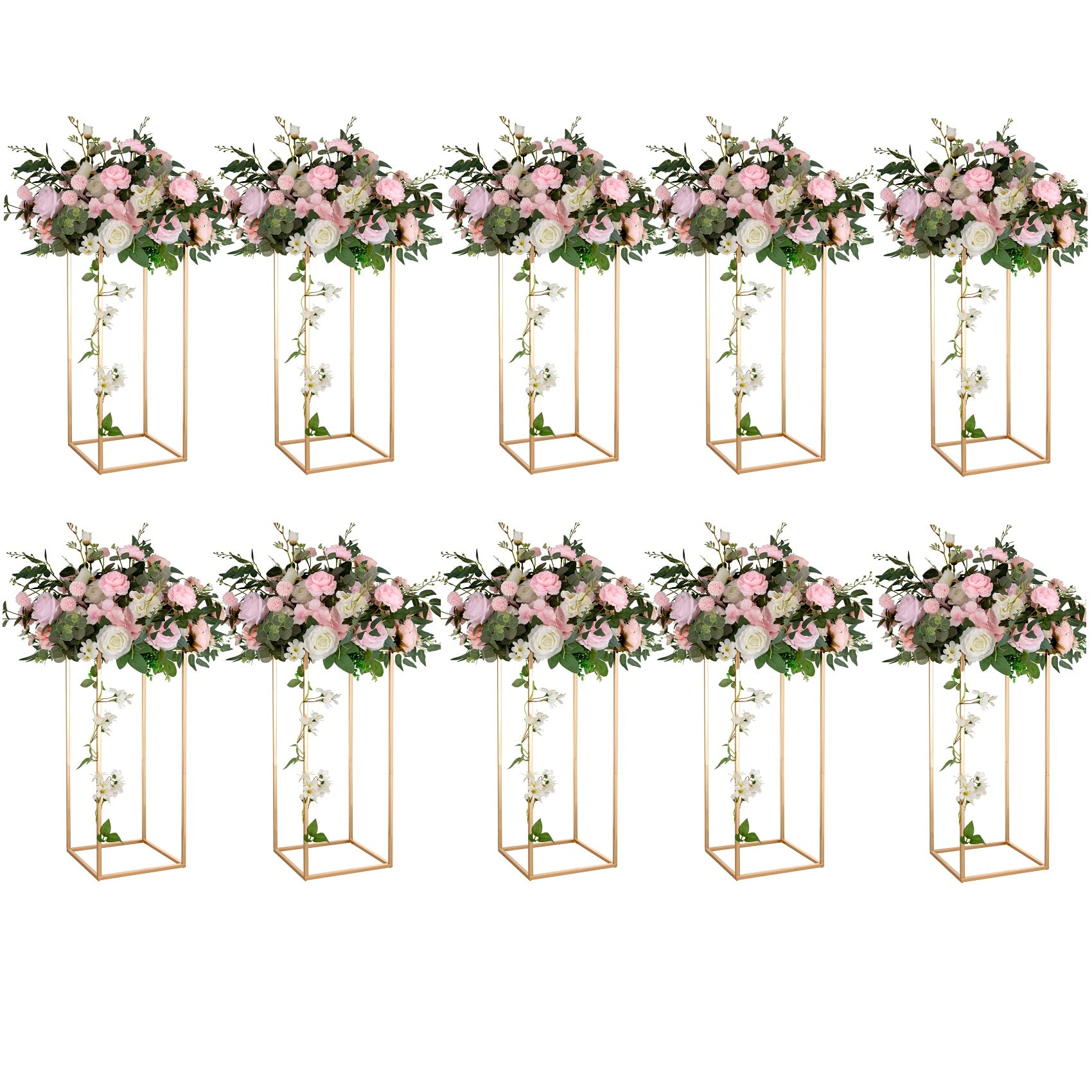 LoveCat 10 Pcs 23.6in Tall Wedding Centerpieces Vase for Tabletop Flower Arrangement Ornaments, Metal Floor Vase Column Flower Stand Geometric Wedding Road Lead Shelf