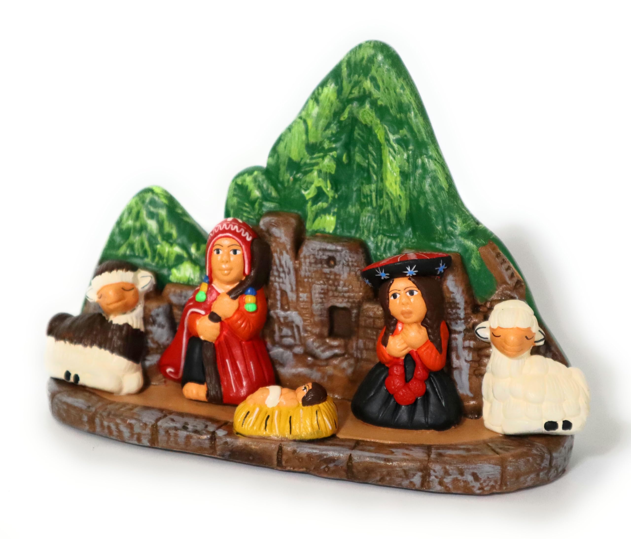 Nativity Christmas Decor Ceramic Peruvian Handmade Pottery Folk Art Nacimiento in Machu Picchu Scene Andean Style 5.75