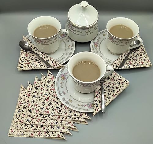 Miniatura 4 de Servilletas de cóctel de algodón floral  Encantador diseño de flor de cerezo  Juego de 25 servilletas reutilizables  Servilletas pequeñas de tela