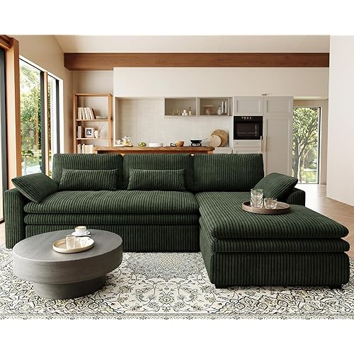 Belffin Large Modular Sectional Sofa with Deep Chaise, 104" Corduroy L Shaped Couch with 9" Soft Dual-Layer Seats Cushion for Living Room, Apartment, Green