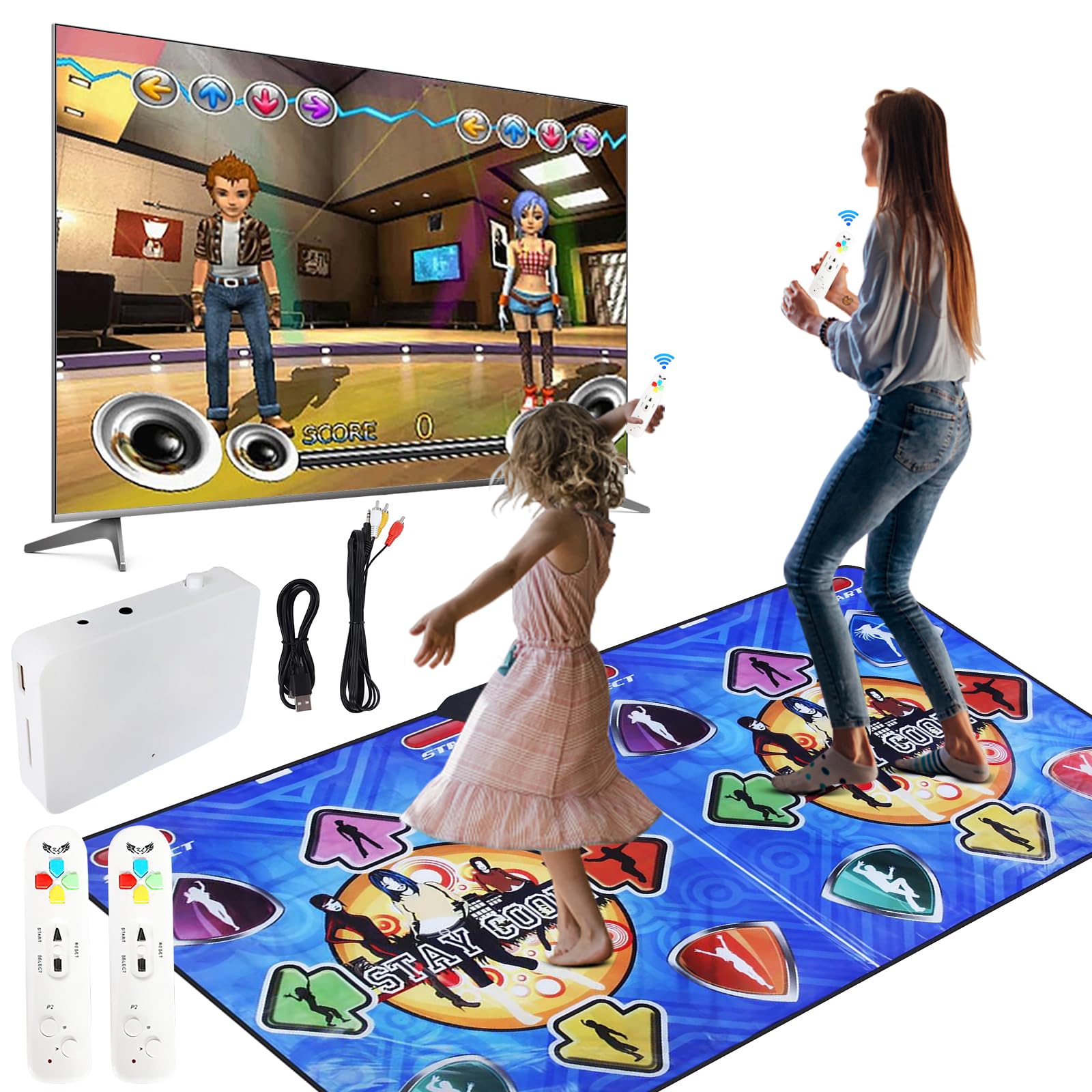 Tapis de Danse, Tapis de Danse Double pour Enfants Adultes, Jeu de Pas de Danse sans Fil antidérapant pour TV, Tapis de Jeu de Danse pour Enfants, garçons et Filles, avec Câble AV (A)