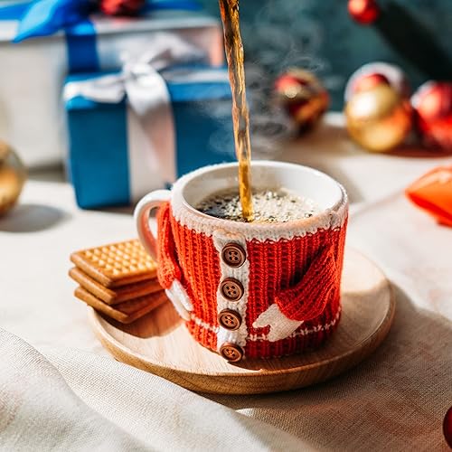 Miniatura 2 de Taza de suéter de invierno acogedora regalo rojo y blanco guantes de árbol regalo tazas  regalo de temporada de vacaciones, 14 oz 3.5 pulgadas