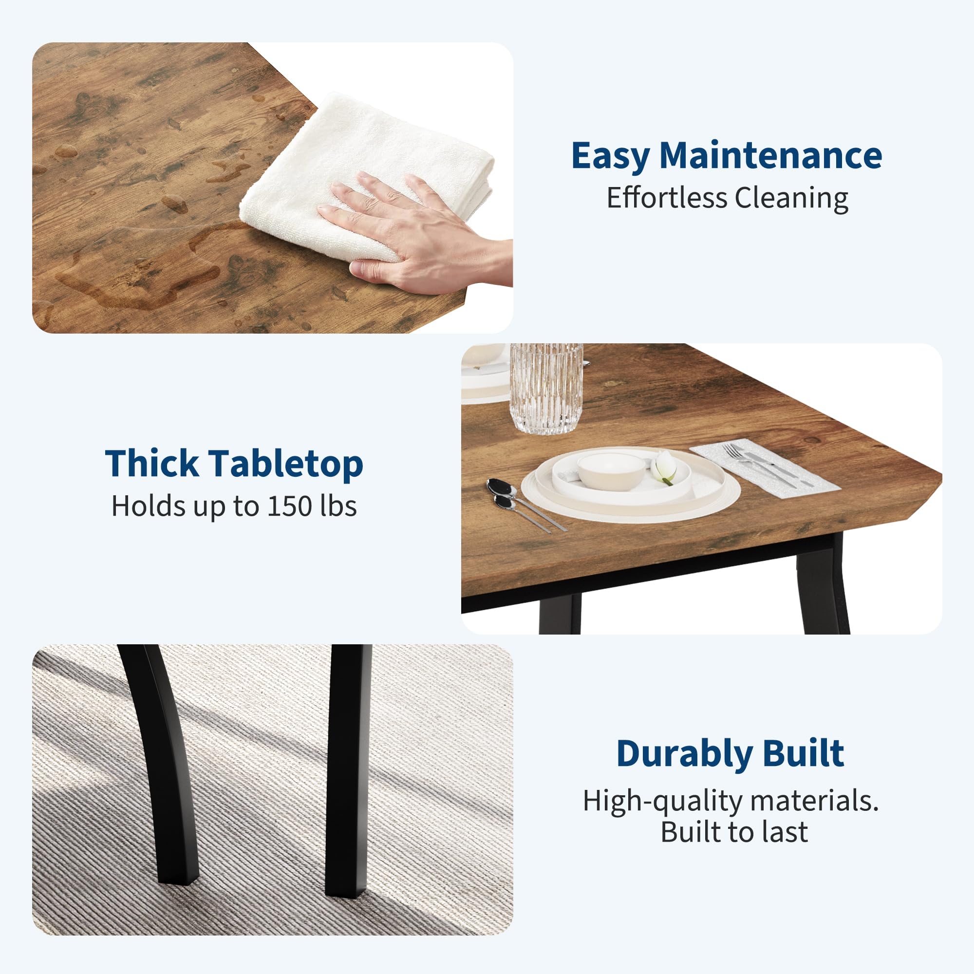 Set di 3 pezzi con tavolo da pranzo salvaspazio per 4 persone, con panca imbottita, moderno, rettangolare, in legno, tavolo e 2 comode panche in pelle PU, per sala da pranzo, cucina, bar, ristorante
