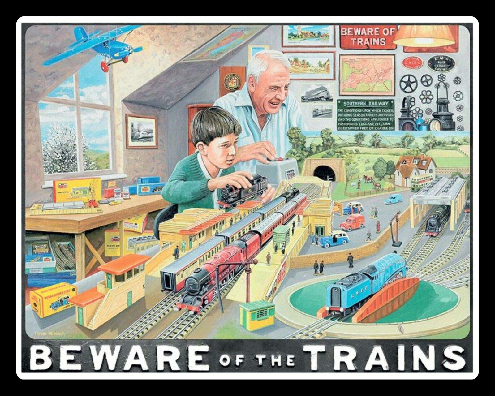 Kueprae A783 Beware Of The Trains Model Railway Hornby Track Metal Sign 8X12 Inch